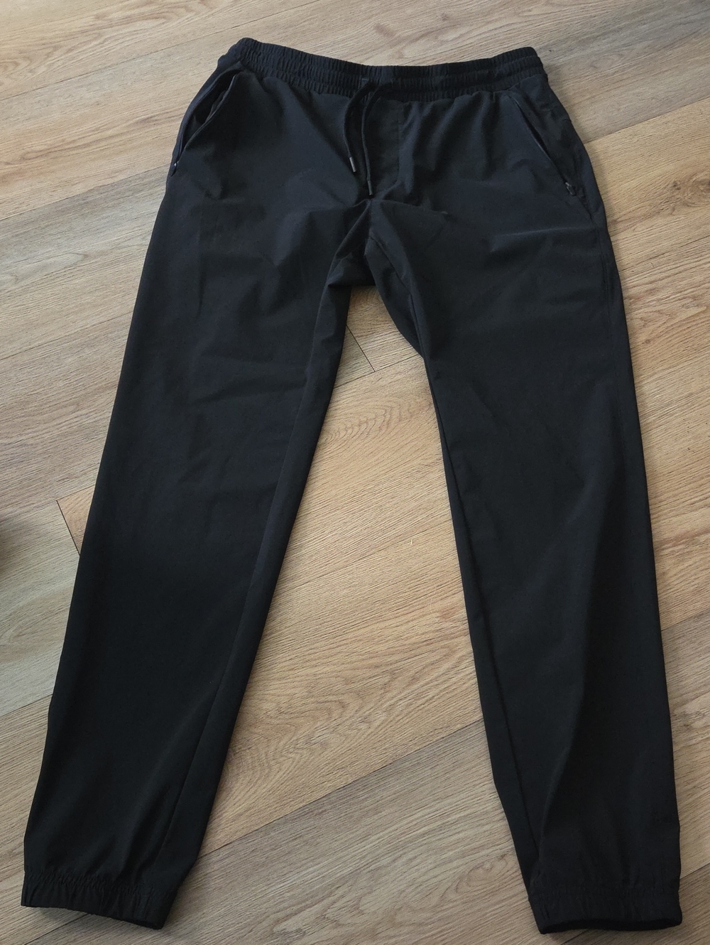 Men's Black Elastic-Waist Casual Joggers with Zipper Pockets - Picture 1 of 4